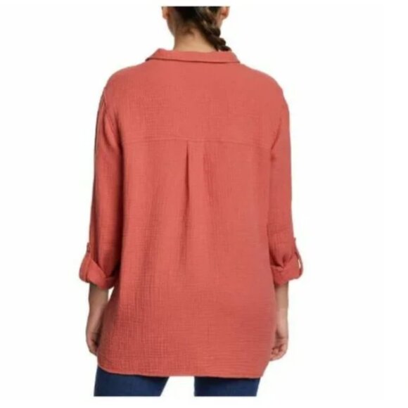 Anne Klein Cotton Gauze Lucile Button Up Top Sz M Dusty Cedar #68Q - Picture 2 of 11